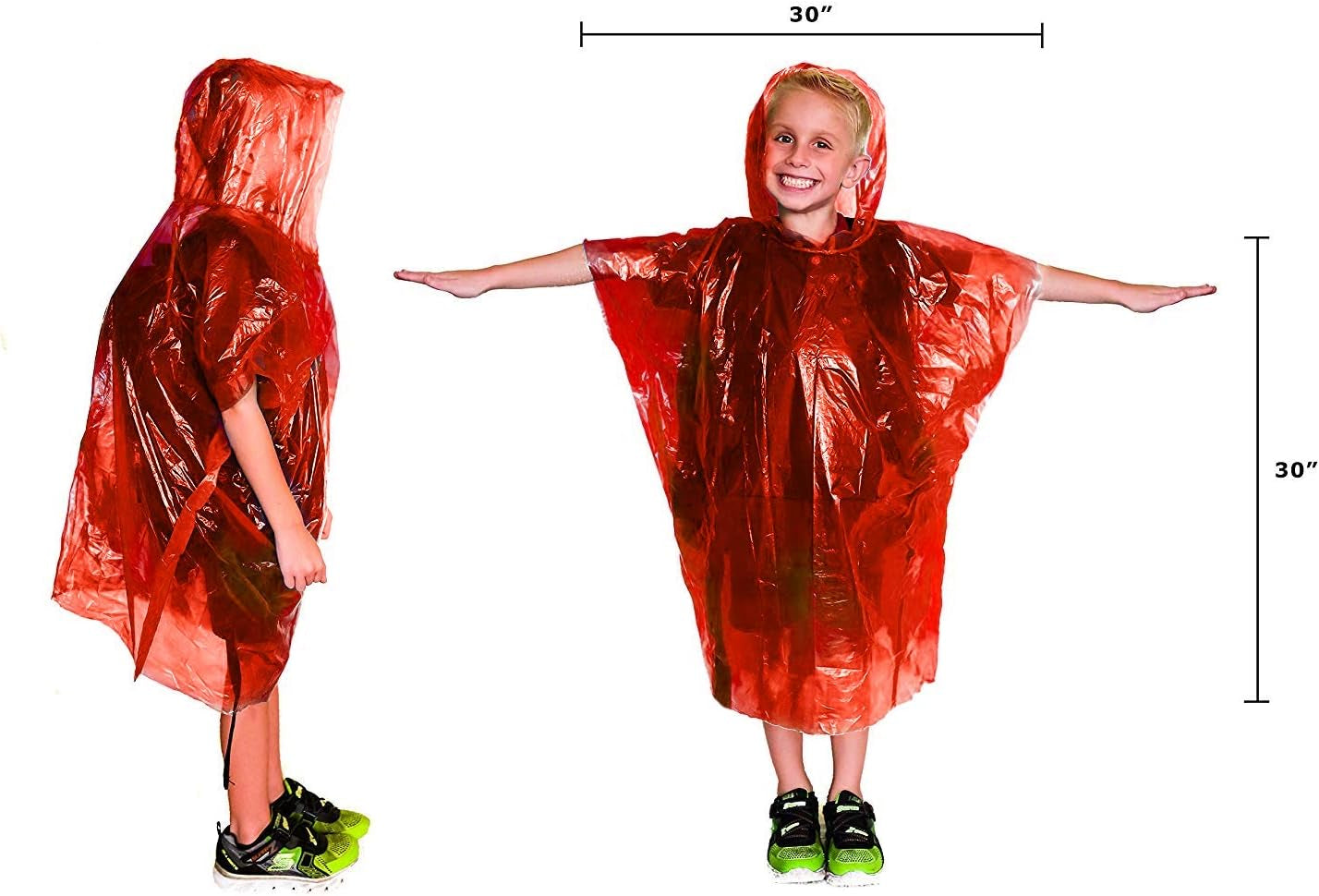 Rain Ponchos Family Pack - Emergency Drawstring Hood Poncho for Children & Adults Lightweight Reusable or Disposable