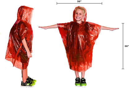 Rain Ponchos Family Pack - Emergency Drawstring Hood Poncho for Children & Adults Lightweight Reusable or Disposable